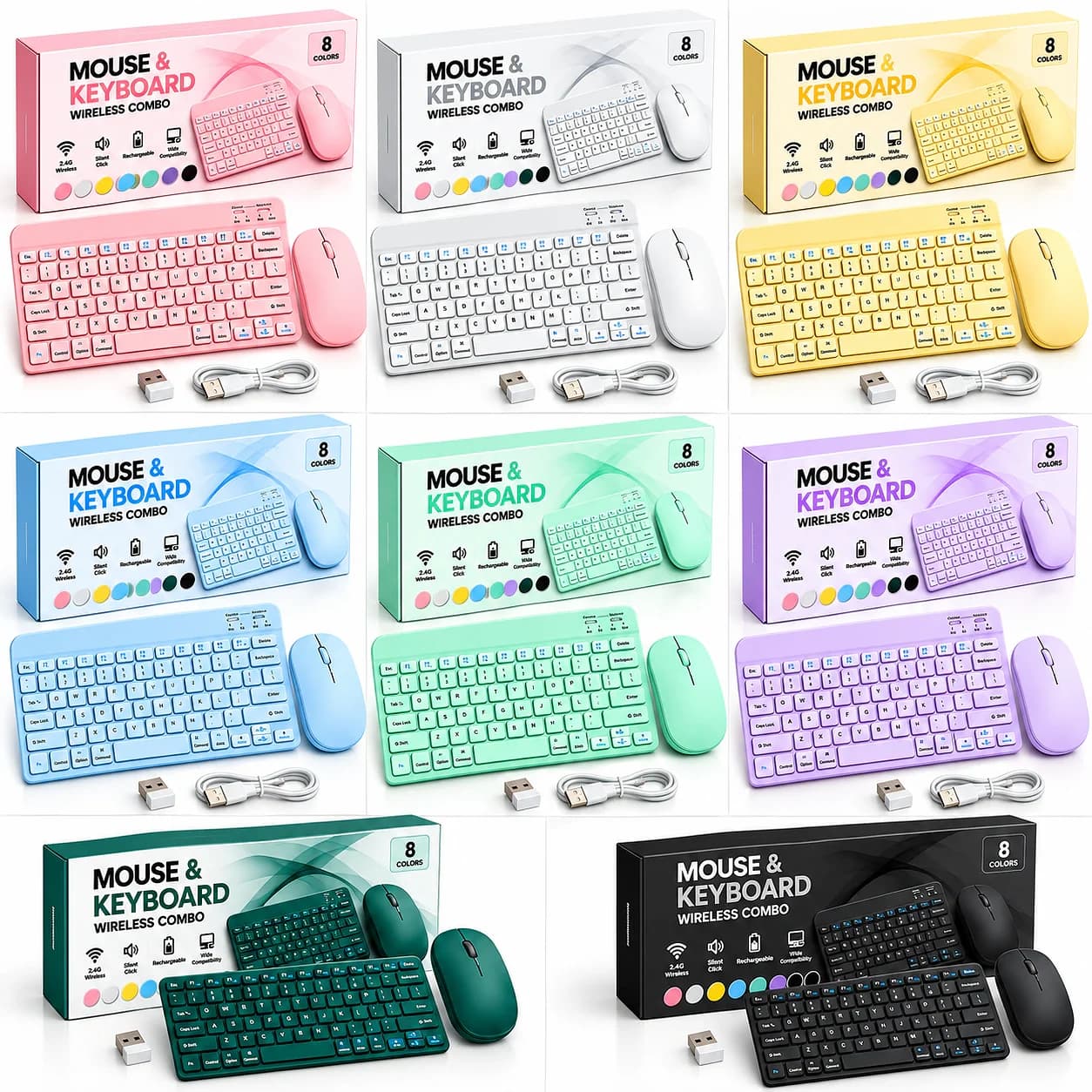 Wireless Keyboard and Mouse Combo 2.4G Rechargeable Silent Click Keyboard and Mouse
