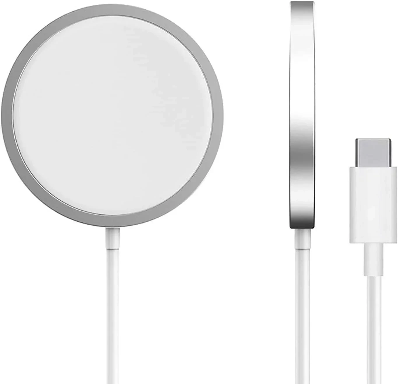 Magnetic Snap 15W Fast Wireless Charger with USB-C Cable (Compatible with iPhone & Qi Devices)